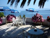 Terrasse mit Meerblick und Hortensie